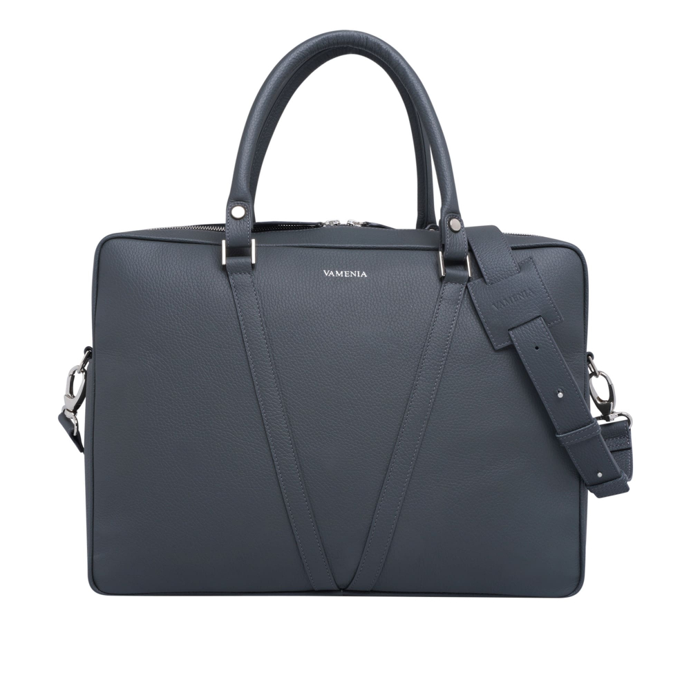 Briefcase made of smooth calfskin grey